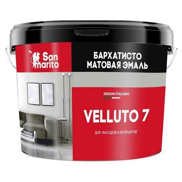 Эмаль San Marito Velluto 7  Z116AN09 бархатисто матовая для фасадов и интерьеров база А (0,9 л), шт